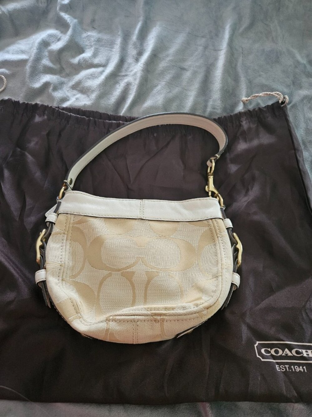 Authentic Coach Signature Optic Mini Shoulder Bag #41355 Ivory/Chalk Jacquard - Picture 2 of 6